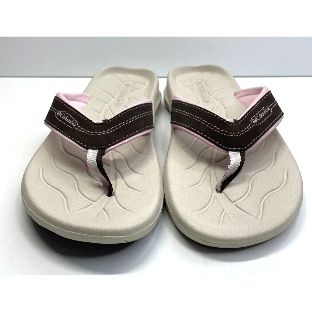 COLUMBIA WOMEN'S SUN SPRITE BROWN/PINK THONG‎ FLIP FLOP SANDAL SIZE 5